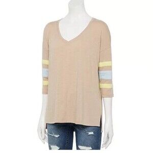 Juniors' SO® 3/4-Sleeve Varsity Teeby SO size Xs MOCHA FROTH tee, shirt